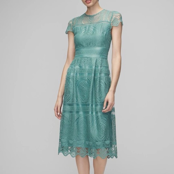 White House Black Market Dresses & Skirts - WHBM EMBROIDERED LACE FIT & FLARE DRESS